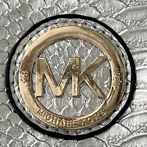 Michael Kors Silver Metallic Two Tone Leather Animal Print Clutch - Picture 2 of 9